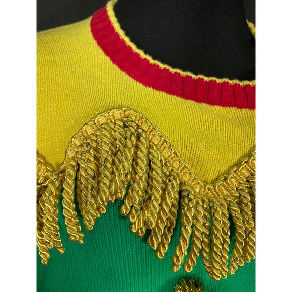 Ugly Elf Christmas Sweater, Blizzard Bay, Pom Poms, Tassels & Belt, Large - Picture 7 of 10
